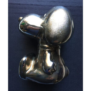 VINTAGE PEANUTS SNOOPY Silver Plated Bank, With Bottom Metal Plug